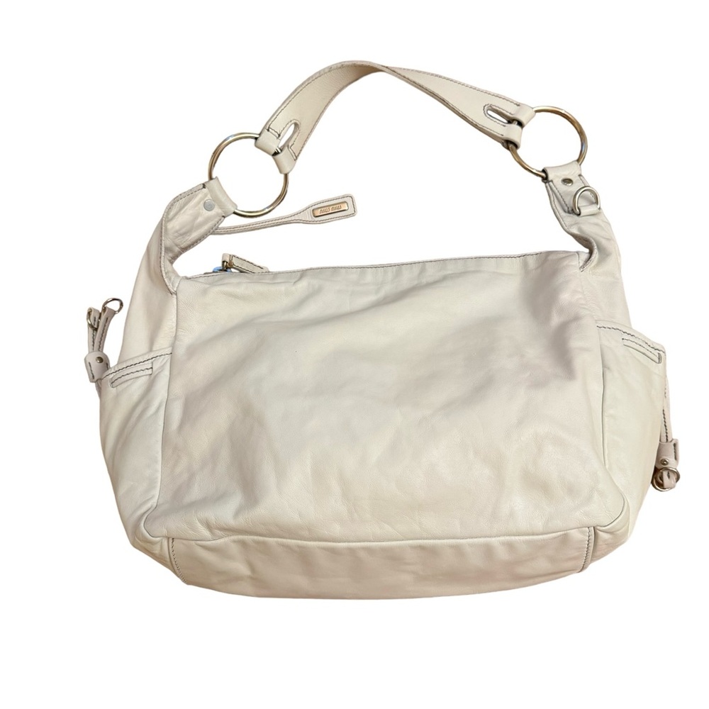 Vintage Miu Miu white leather hobo bag in excellent used condition.